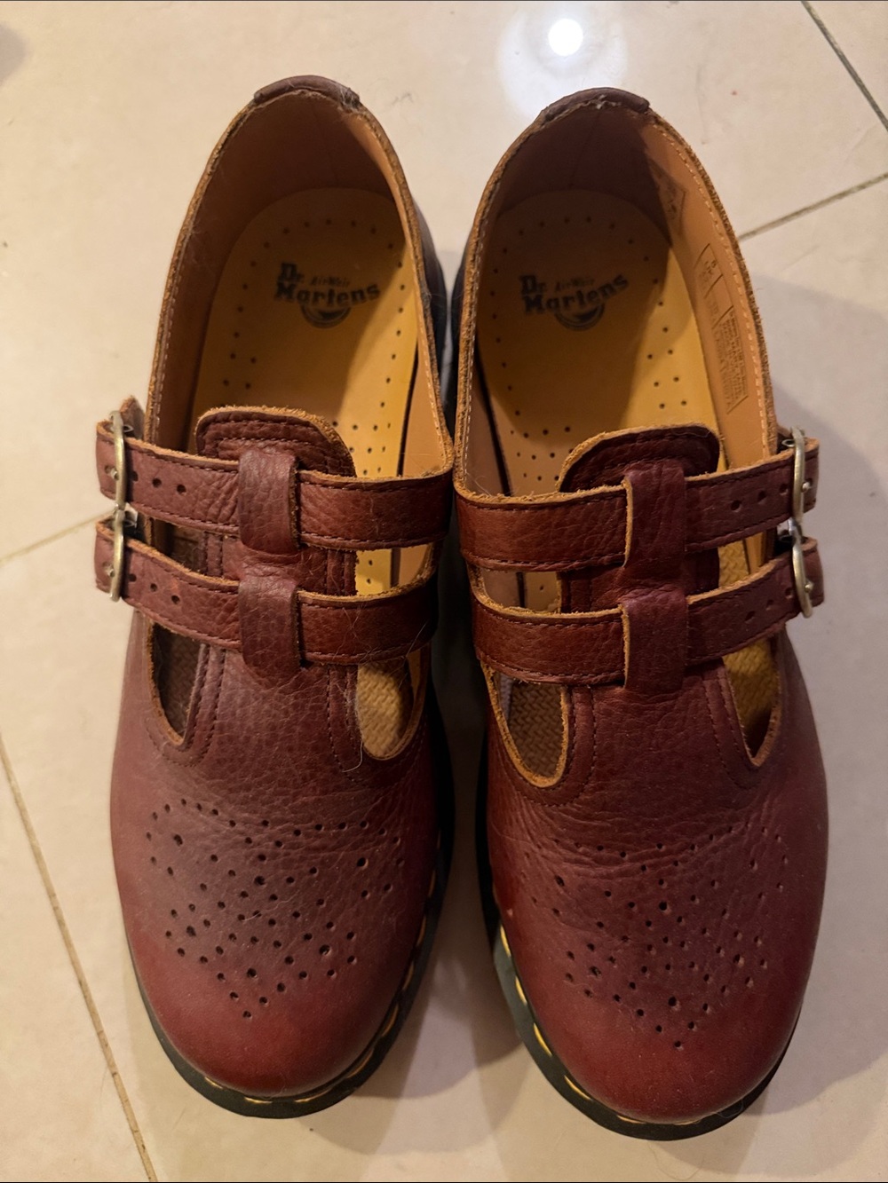 Dr. Martens women’s Burgundy Double-Strap Perforated Mary Jane Shoes - worn x1